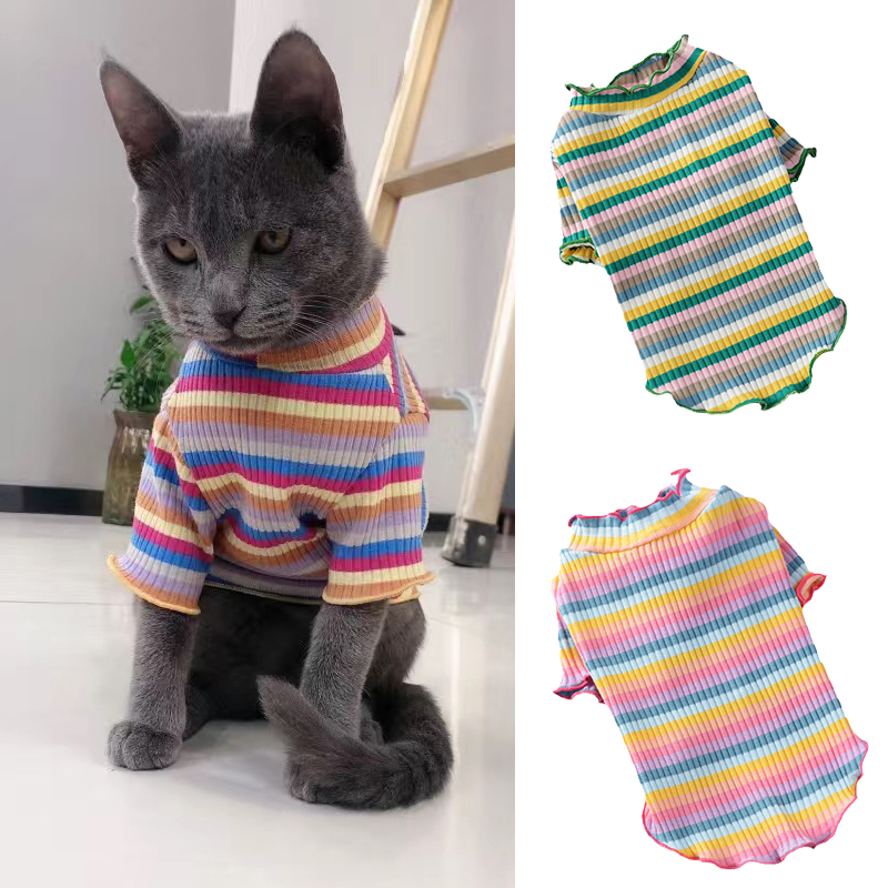 Kleurrijke Streep Sphynx Kat Vest Shirt voor Kleine Katten Katten Kedi Katoen Puppy Hond Huisdier Kleding mascotas Kleding ropa para gatos