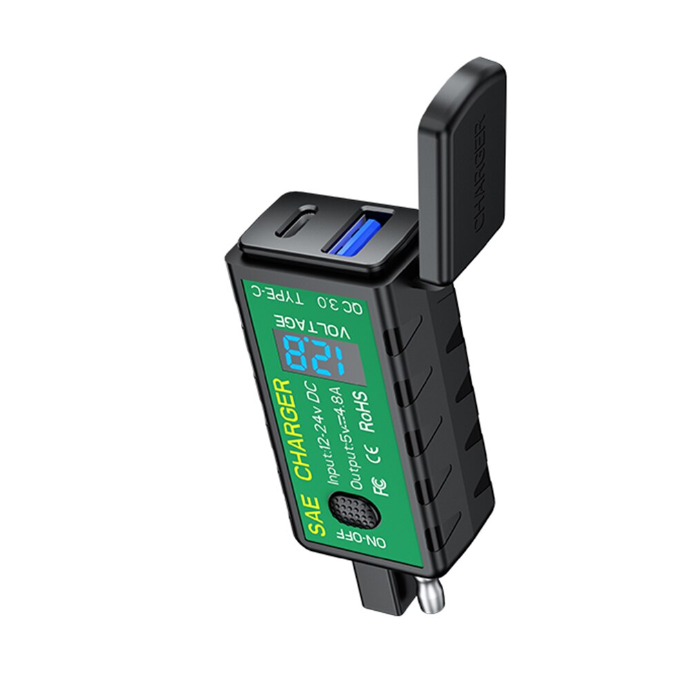 4.8A 2port USB Motorcycle Charger 12V SAE to USB Waterproof Fast Charging Adapter with On/Off Switch for Mobile Phone GPS: PD and QC3.0