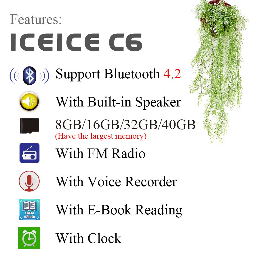 ICEICE-REPRODUCTOR de MP3, con altavoz Bluetooth y teclas táctiles incorporadas, Walkman portátil HiFi de 32GB 64GB y 128GB con Radio FM y grabación