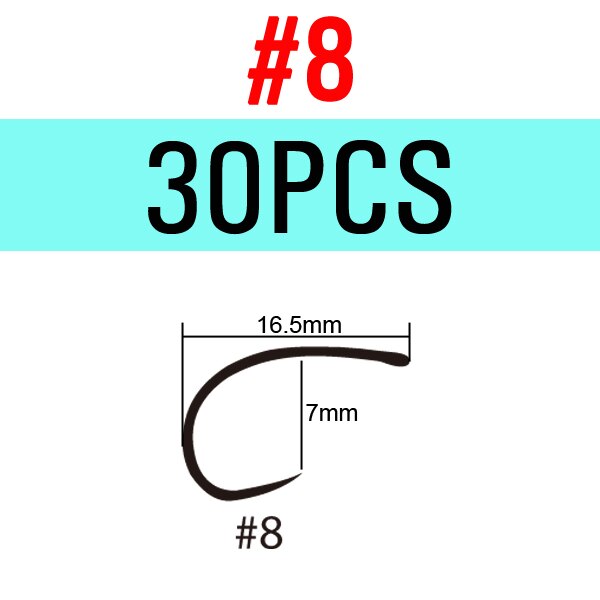 ICERIO 30PCS Black Nickel Barbless Curved Nymph Emerger Scud Shrimp Fly Tying Hook 2X Gap Trout Hook: 30pcs Size 8