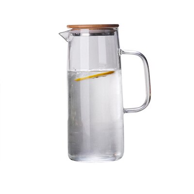 1000ml théières en verre de grande capacité en verre borosilicate résistant à la chaleur bouilloire froide jus lait thé tasse avec couvercle en bambou: B