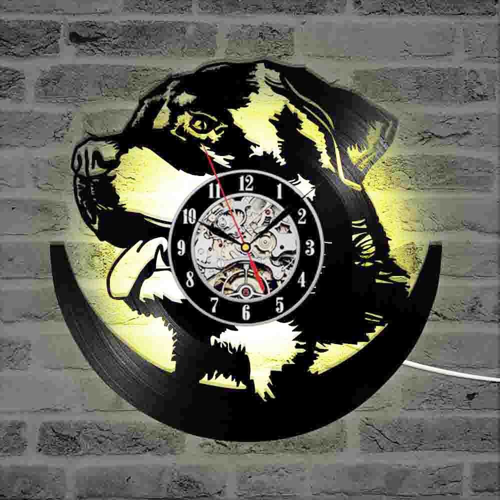 Rottweiler – horloge murale 3D LED en vinyle, horloge suspendue lumineuse, veilleuse, décor de chambre