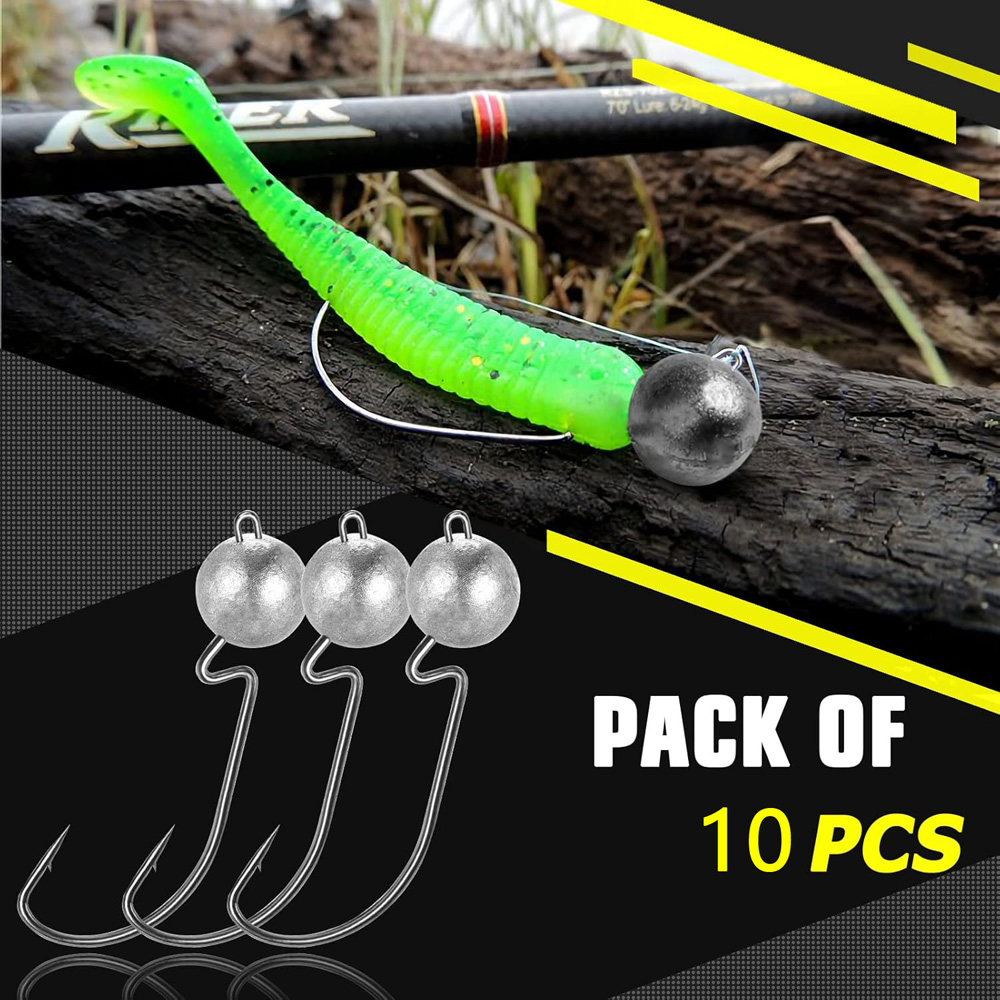 10 Pz/scatola Manovella Jig Testa Ganci Rockfish per Verme Morbido Richiamo Bass Pesce Pesca per la Pesca Buoni Merci 3.5-10g Luccio Trota Accessori