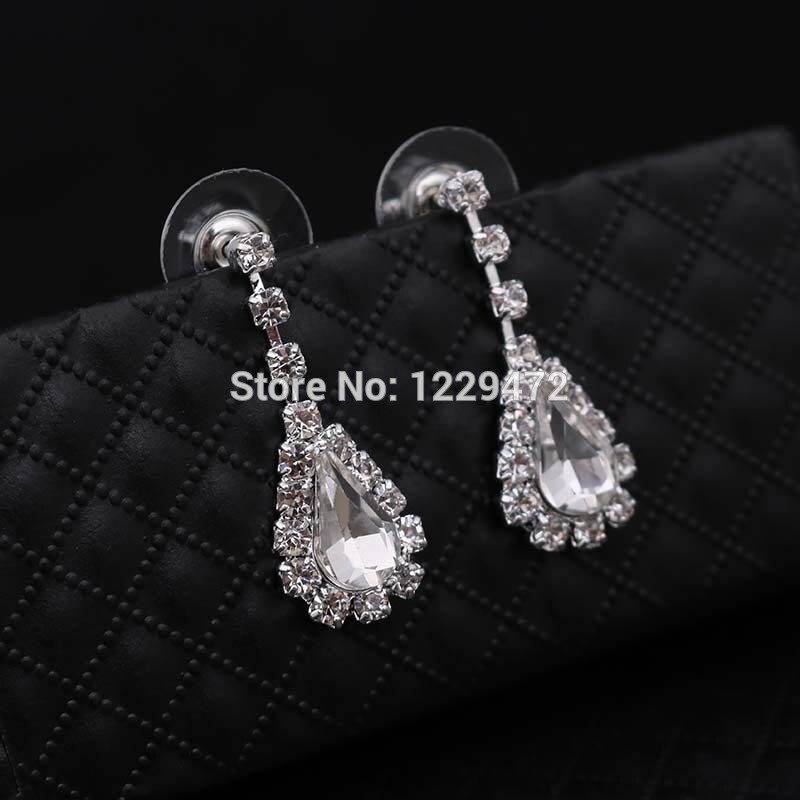 TREAZY Teardrop Crystal Bridal Jewelry Sets Silver Color Rhinestone Necklace Earrings V Shaped Wedding Jewelry Set for Women