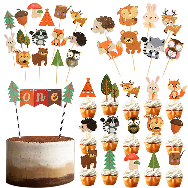 Décoration de gâteau animaux Safari, forêt renard Lion zèbre, décoration de Cupcake pour enfants, outils de décoration de gâteau pour fête de 1er anniversaire