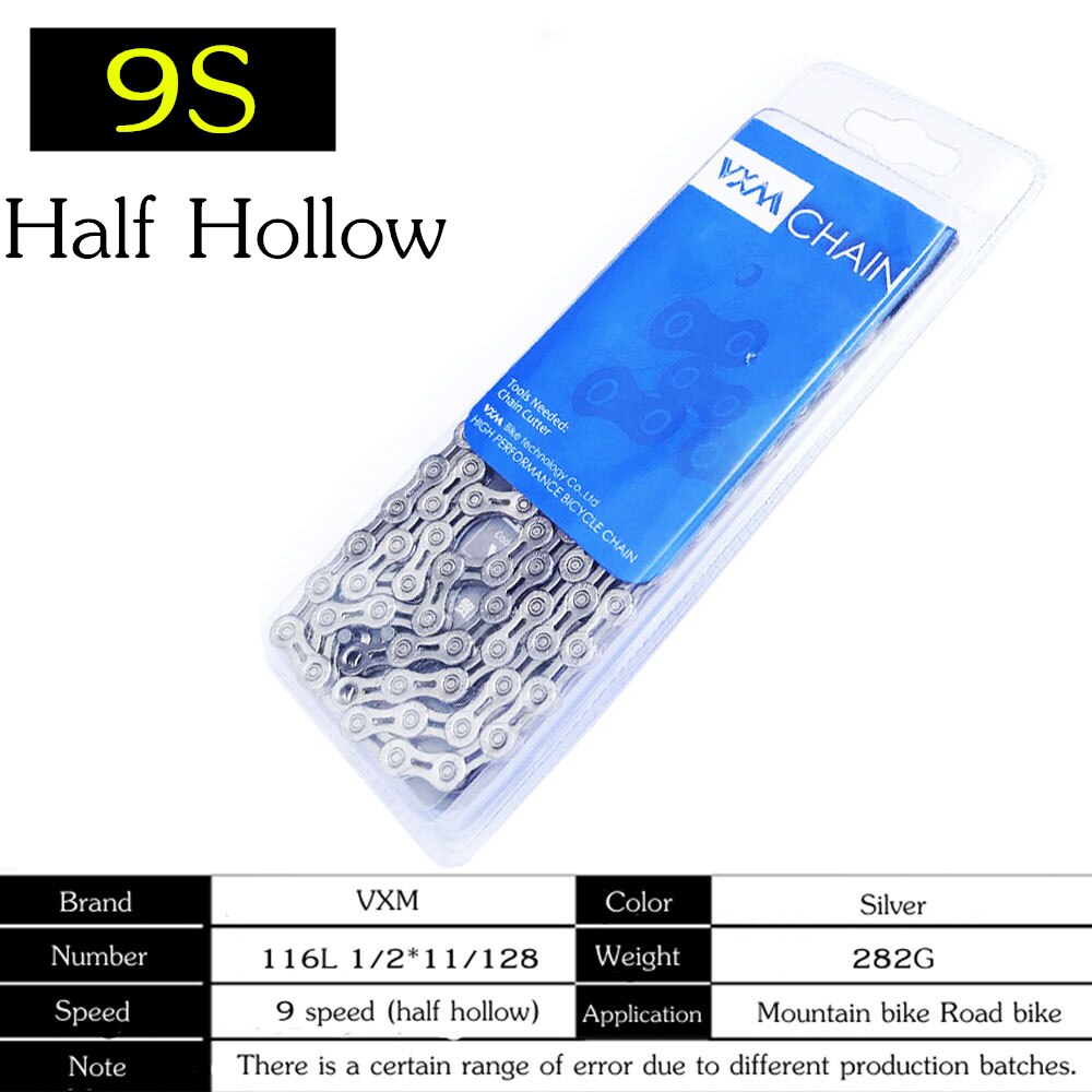 VXM łańcuch rowerowy 9 prędkości pół pusta łańcuchy rowerowe 9 S 116 linków ultra lekki wioślarz górski wioślarz szosowy o zmiennej prędkości zapakowane wioślarz części: Default Title