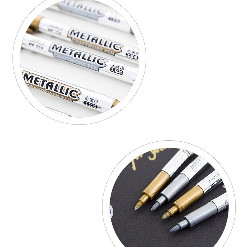 Metallic Marker Pens Gold And Silver Metallic Permanent Markers Ink Fabric Marker Marking Pens Diy Needlework Home Tools
