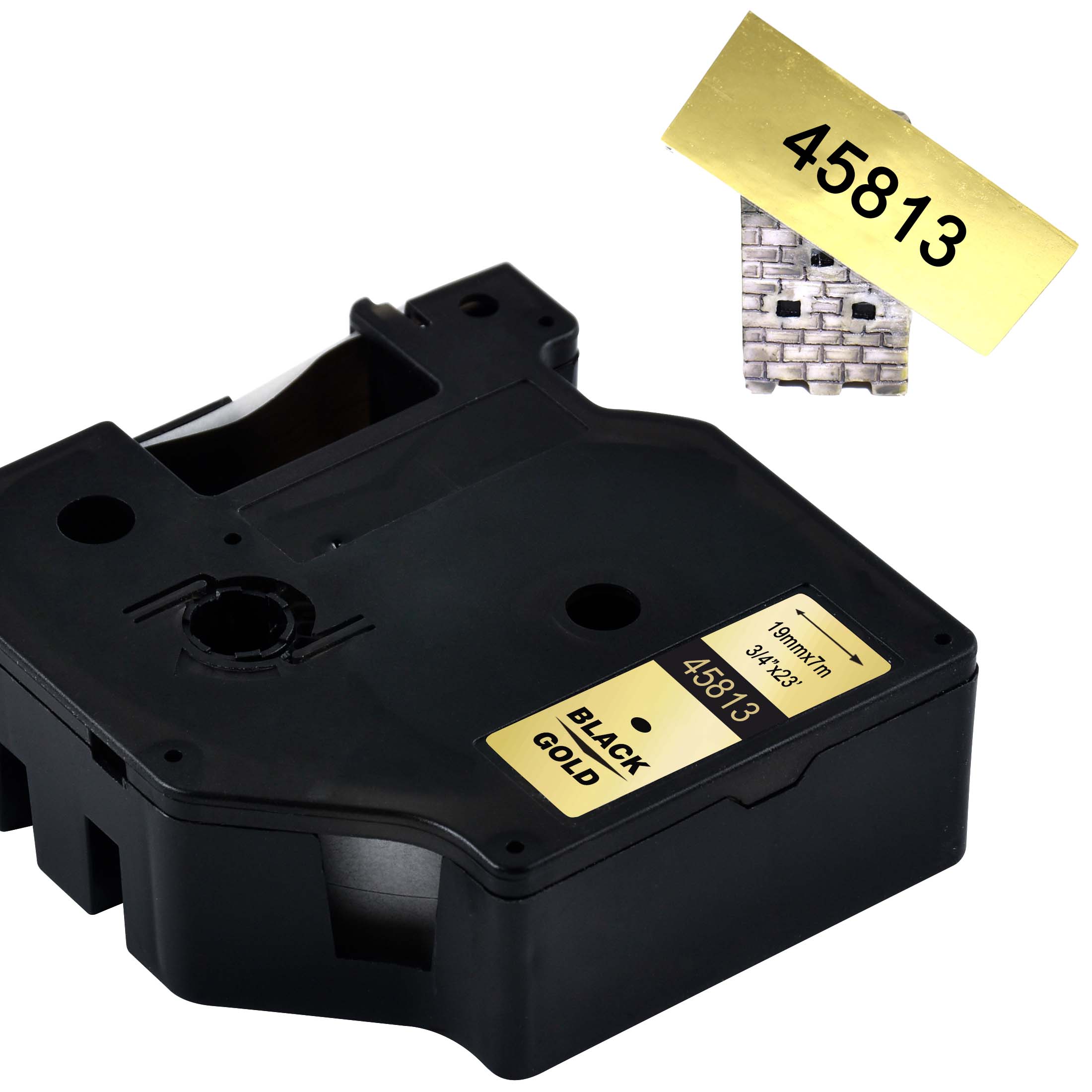 Cidy 5 stk 45803 kompatible dymo labelmanager 19mm d1 sort på hvid dymo maker 45808 label tape patroner til dymo  lm160 lm280: Sort på guld