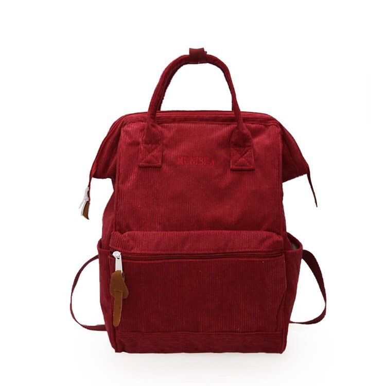 Corduroy rygsække kvinder skoletasker til teenagepiger mochila større kapacitet afslappet rejse rygsække kvindelig rygsæk: Rød