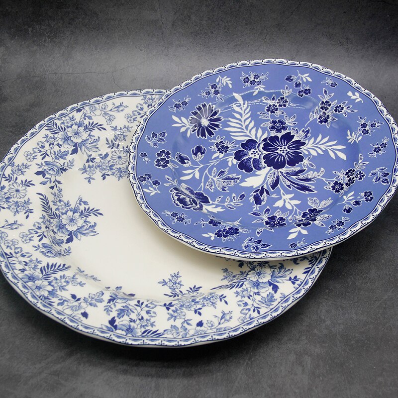 The Blue And White Dinner Set England Style Dinner Ware Ceramic Breakfast Plate Beef Dishes Dessert Dish Soup Bowl