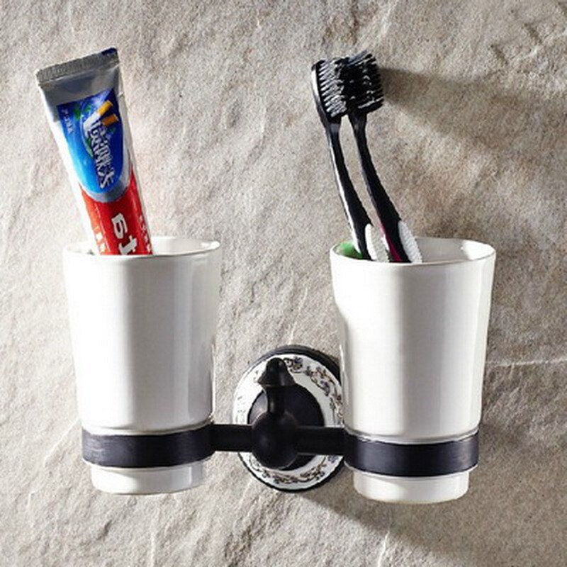 Noir huile frotté Bronze laiton mural salle de bain accessoires ensemble porte-serviettes savon porte-Robe crochet porte-papier hygiénique aset013: Toothbrush Holder(1)