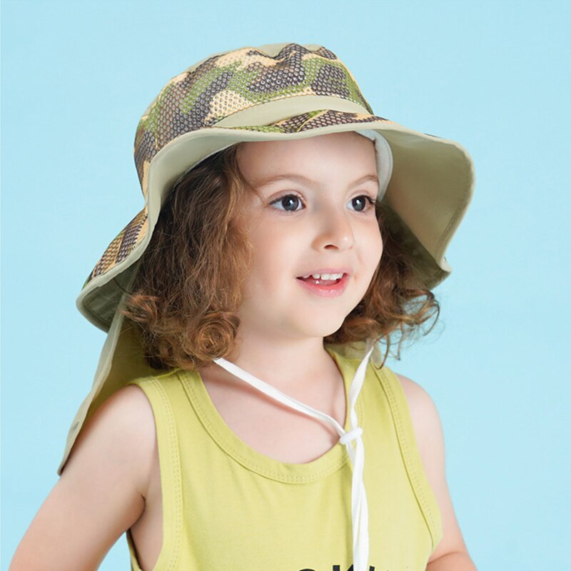 Uv-skydd bebis sommar safari solhatt pojkar keps barn panama unisex strand bebis flicka hink hatt tecknad halsklaff keps för barn