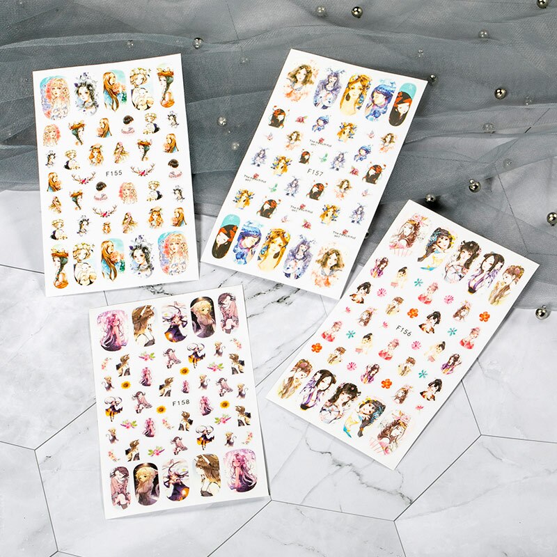 Nail Sticker DIY Retro Personality Pattern Flower Bunny Nail Decoration Sticker Marilyn Monroe Nail Sticker