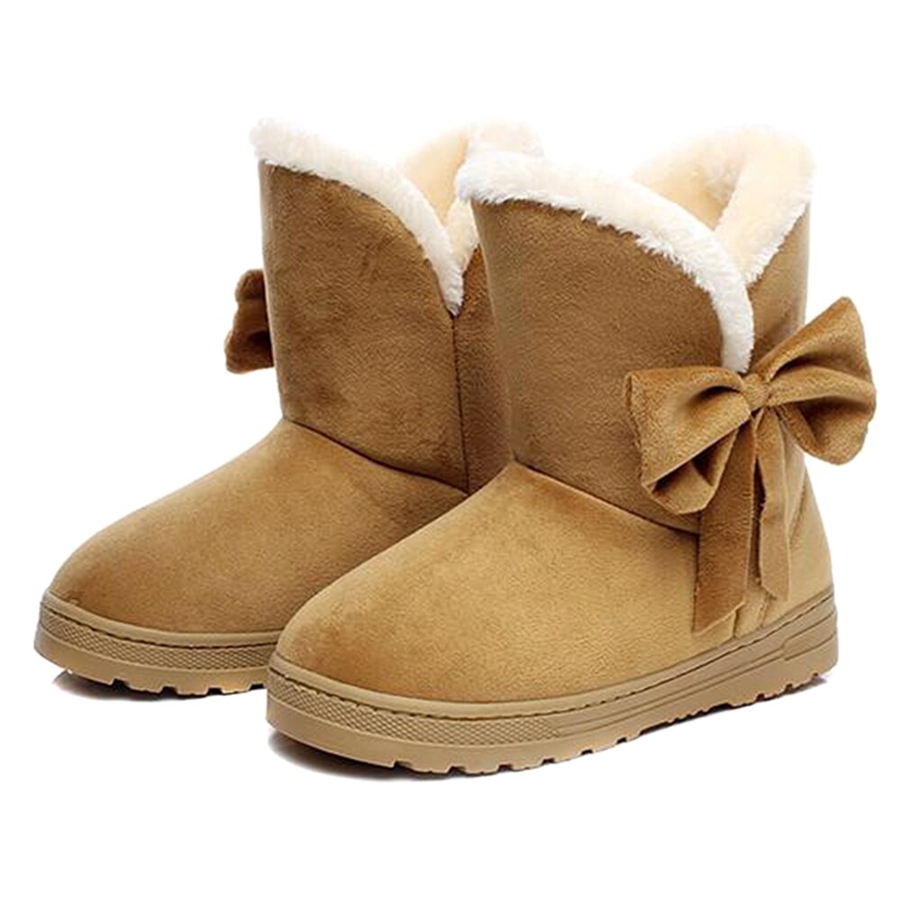 1 Pair Women Snow Boots Warm Shoes Bowknot Plush Anti-slip for Winter Outdoor ALS88: coffee  37-38