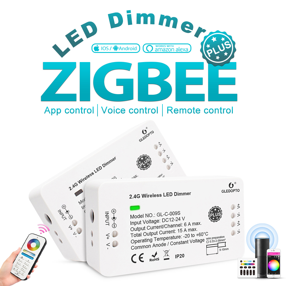 Zigbee dimmer controller plus, voor ledstrip ,dc12v/24v, slimme luidsprekers, mobiele telefoon, afstandsbediening, paneelbediening