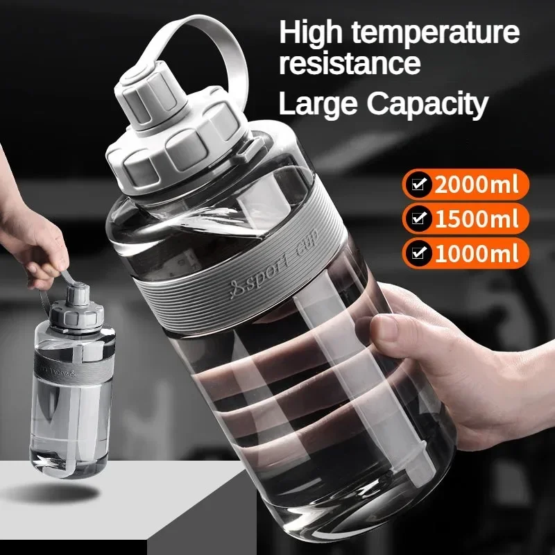 2 liters stor vannflaske med sugerør 2l/1.5l/1l/0.6l butikk drikkeflasker til skolegym, bpa-fri trening