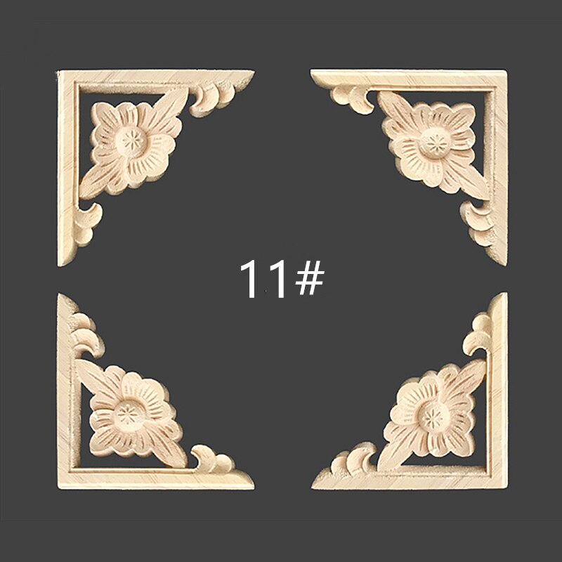 Onlay houten lijstwerk houtapplicatie houten hoekbloem ongeverfd modern houtsnijwerk gesneden houten hoekmeubeldecoratie: 6 x 6 x0.8 cm x 4 stuks