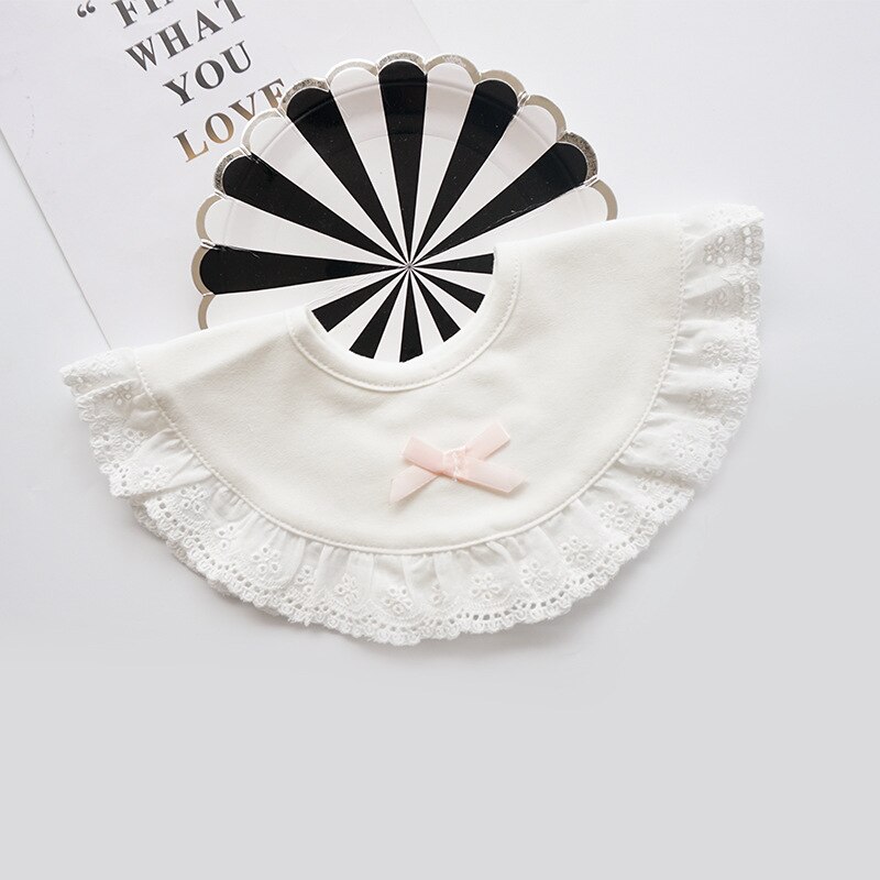 Bavoir circulaire en coton pour bébé, serviette pour nourrisson, bavoir en dentelle brodé avec nœud, 360: 1
