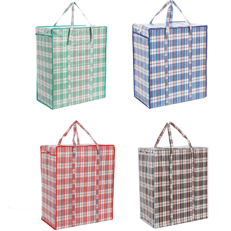 Thickened striped woven bag large capacity storage mobile bag clothes quilt luggage packaging zipper tote bag home organizer