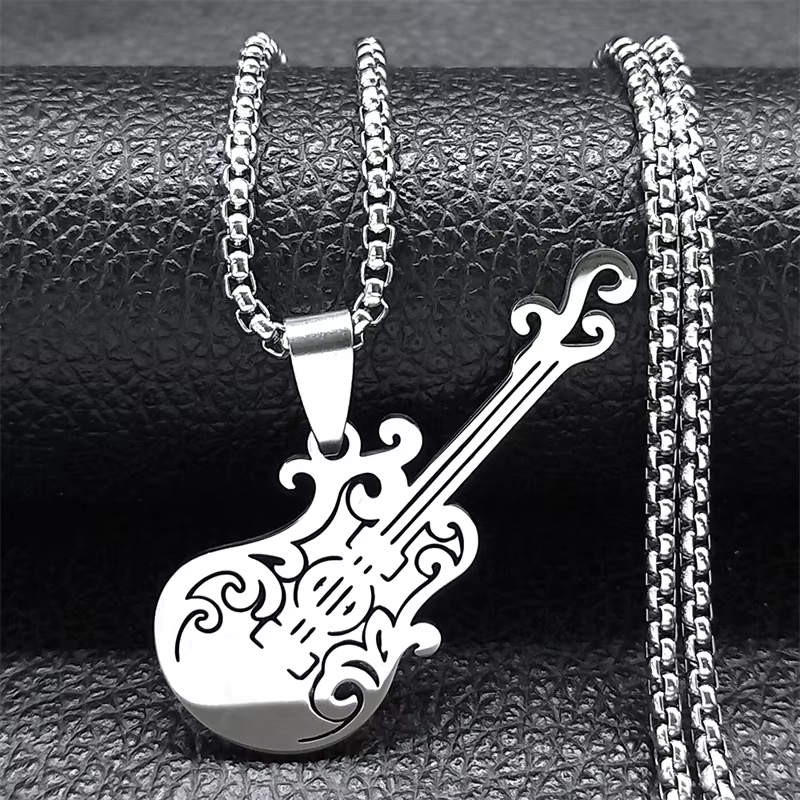 Collana con ciondolo plettro per chitarra musica rock musicale per donna/uomo Collare per gioielli regalo per feste con catena per basso musicale punk in acciaio inossidabile: Oro scuro