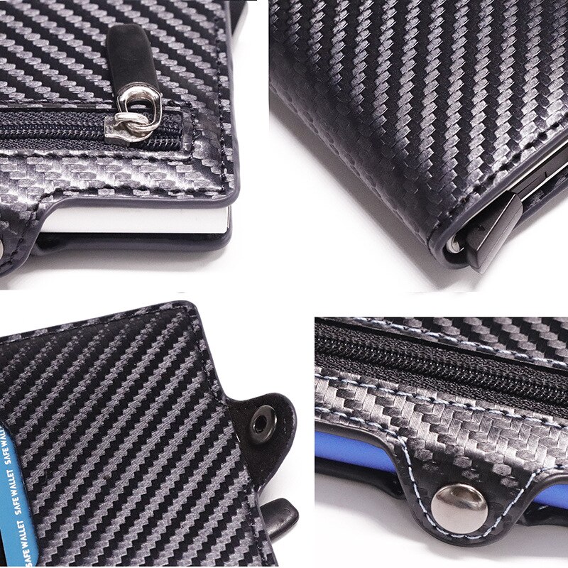 Credit Kaarthouder Aluminium Doos Card Portemonnee Rfid Pu Leer Pop Up Card Case Magneet Carbon Fiber Coin portemonnee