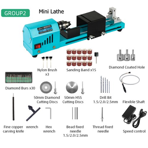 1 Set 150W Mini Wood Lathe Machine Speed Adjustable Rotary Tool Buddha Pearl Lathe Grinding Polishing DIY Woodwork Tool 12V/24V: Group 2