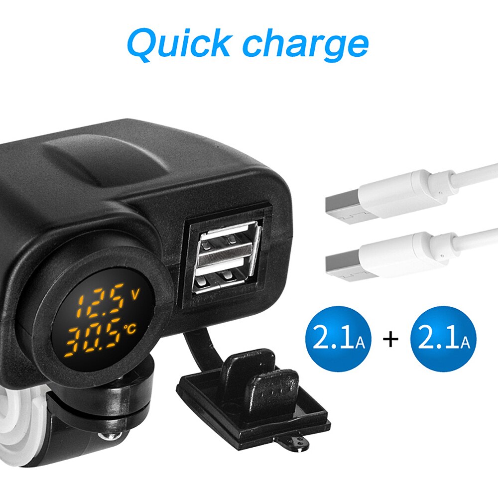 Motorcycle Dual Usb Charger 12V 4.2A Moto 2.1A + 2.1A 12V Naar 5V 15W Usb lader Met Led Display Sockets Aan-uit Schakelaar