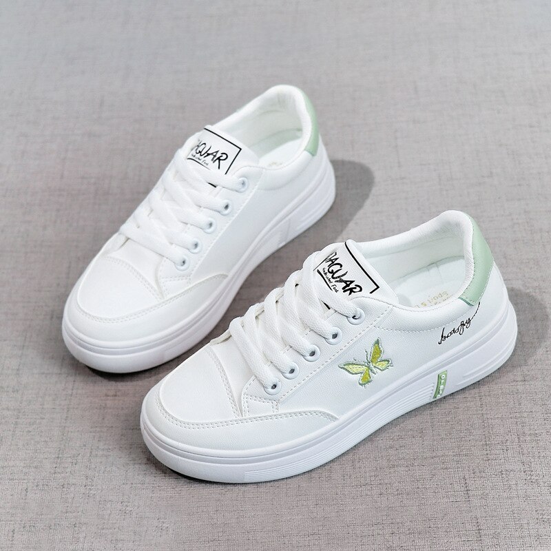 Small white shoes versatile flat bottom embroidered butterfly white shoes net red board shoes