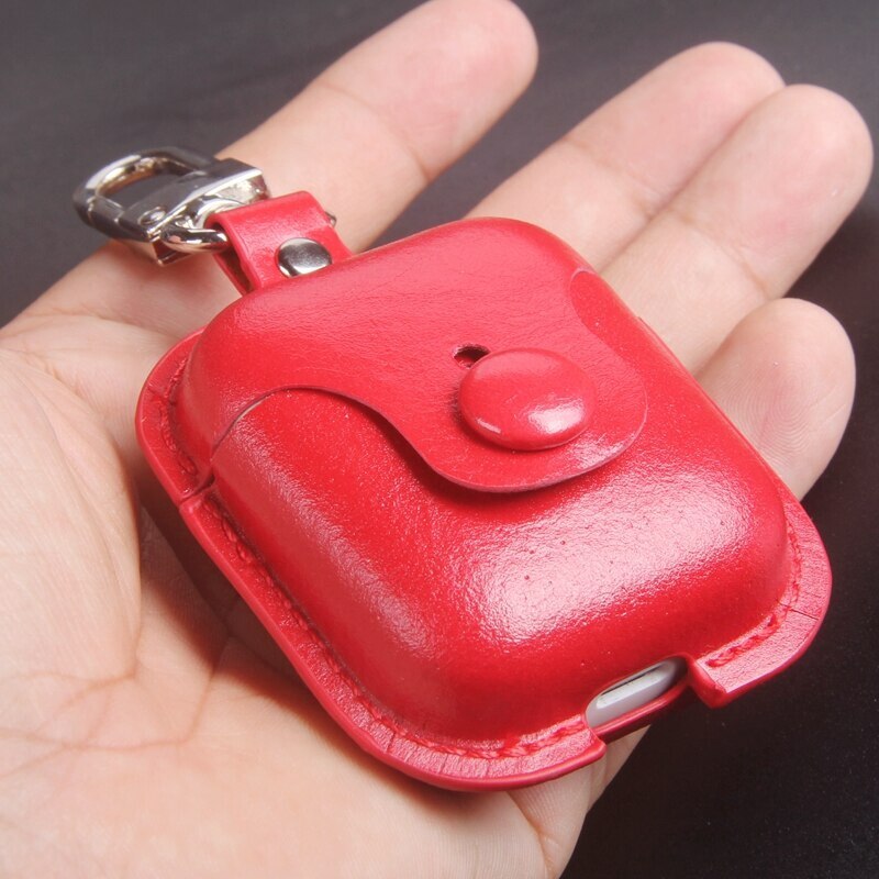 Voor realme buds air case luxe olie huid heldere pu leren hoes met haak: 1 rode