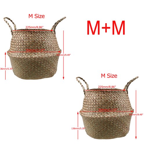 Seagrass Wickerwork Basket Foldable Flower Pots Planter Woven Dirty Laundry Baskets Hamper Fruit Toys Storage Basket Home Decor: M and M