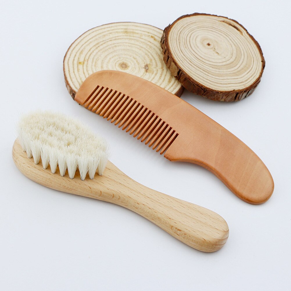 Faux Wool Bathroom Shower Soft Portable Newborn Baby Brush Set Home Easy Clean Cutie Comb Wood Handle Hair Care Grooming Natural