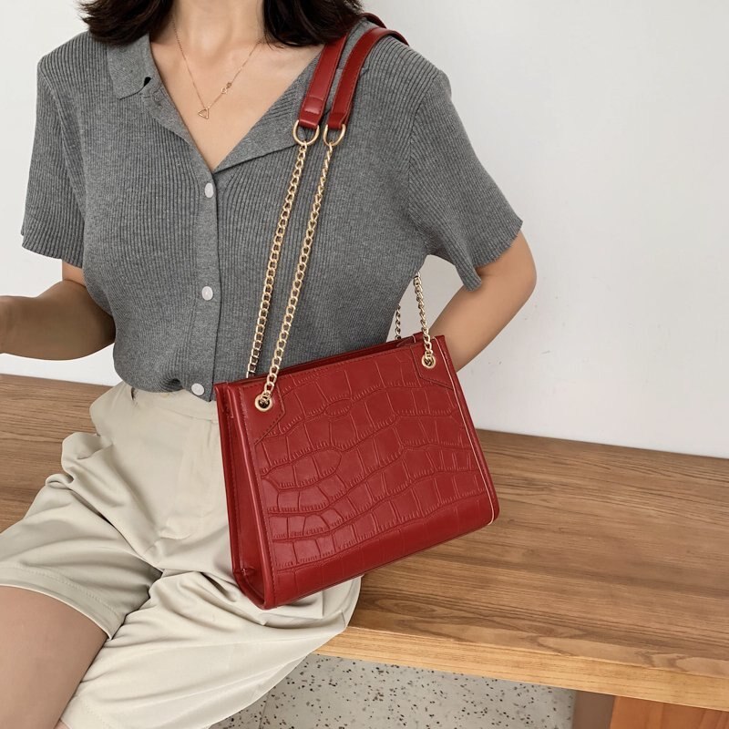 Stenen patroon kleine pu leren schoudertassen voor vrouwen dames crossbody tas dames handtassen ketting handtas