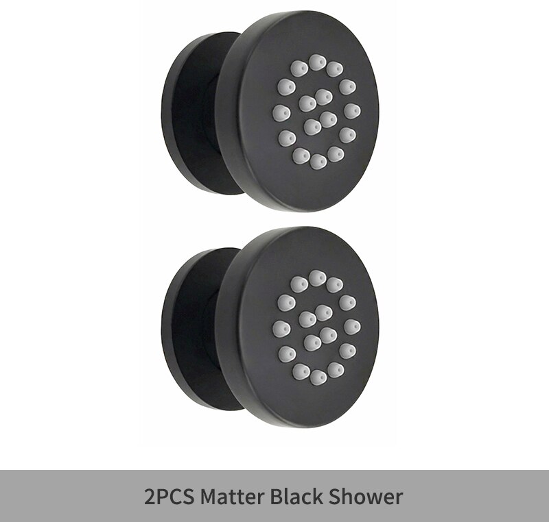 Black Round Body Rain Shower Spray Jets Bathroom Solid Brass Square Head Sprayer Set Saving Water Massage Jet System: 2PCS Black