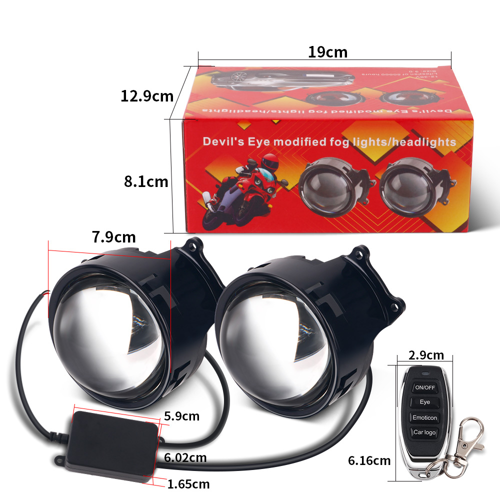 3-inch Devil's Eye LED Car Dynamic Lights Led Lens Retrofit Kits Assembly Auto Accessories Headlight 12V 24V With Remote Control