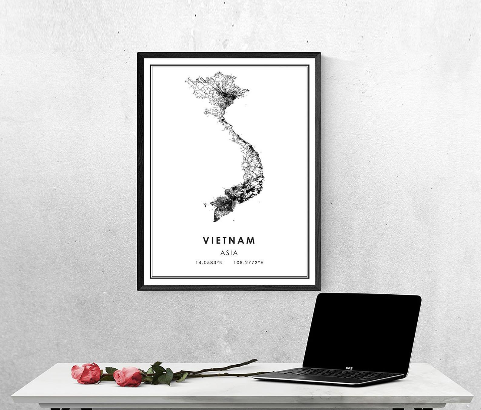 Vietnam map print poster canvas | Vietnam Street map | Vietnam city map print poster canvas