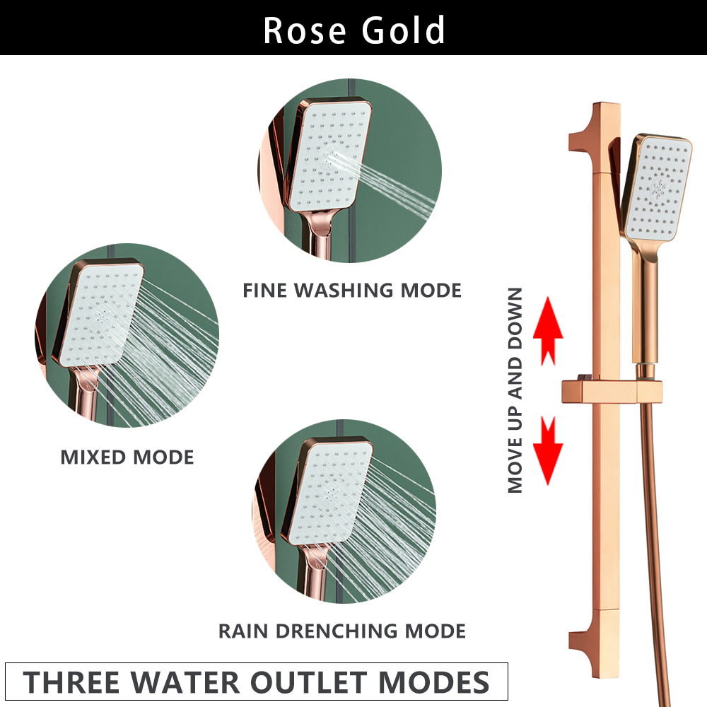 Wall Mounted Adjustable Slide Shower Bar Bathroom Shower Riser Sliding Bar Set with Hose and Shower Black Gold Minimalist Style