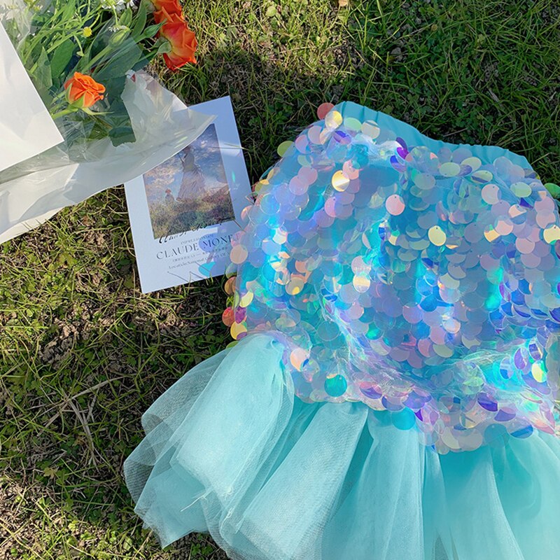Spring Summer Children Kids Girls Mermaid Sequins Princess Tulle Skirt Clothing