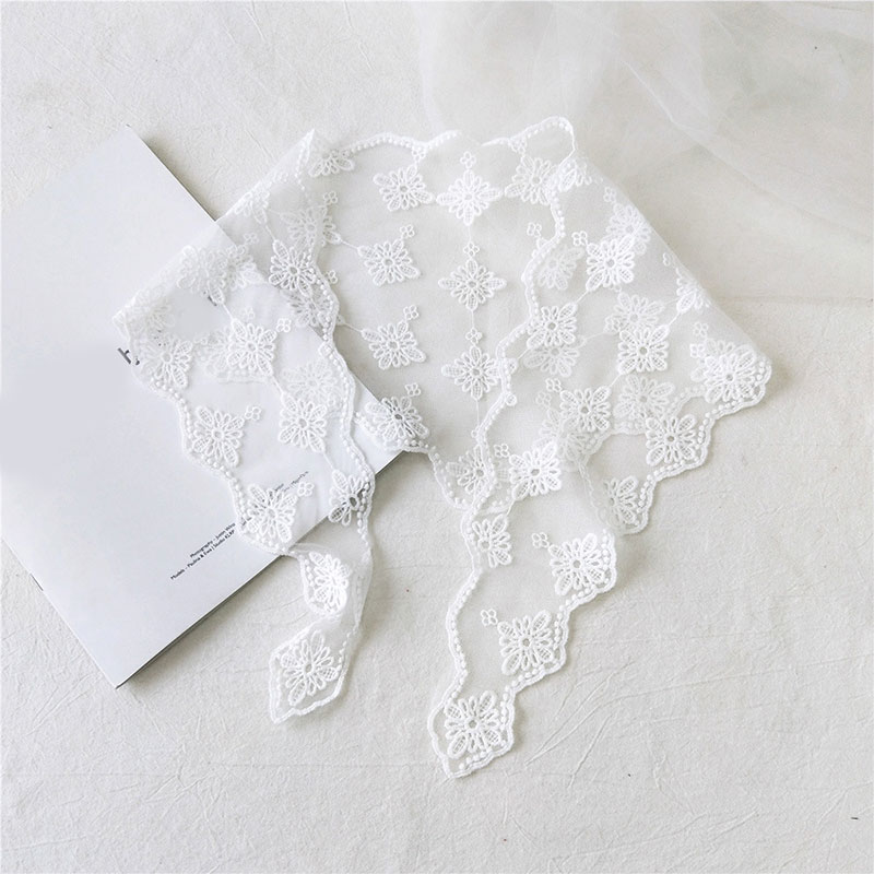 Bloemenprint hoofddoek transparant kant 1 stuk bandana dames sjaal lange sjaals haarelastiekjes wikkelsjaal geborduurde driehoek: Wit