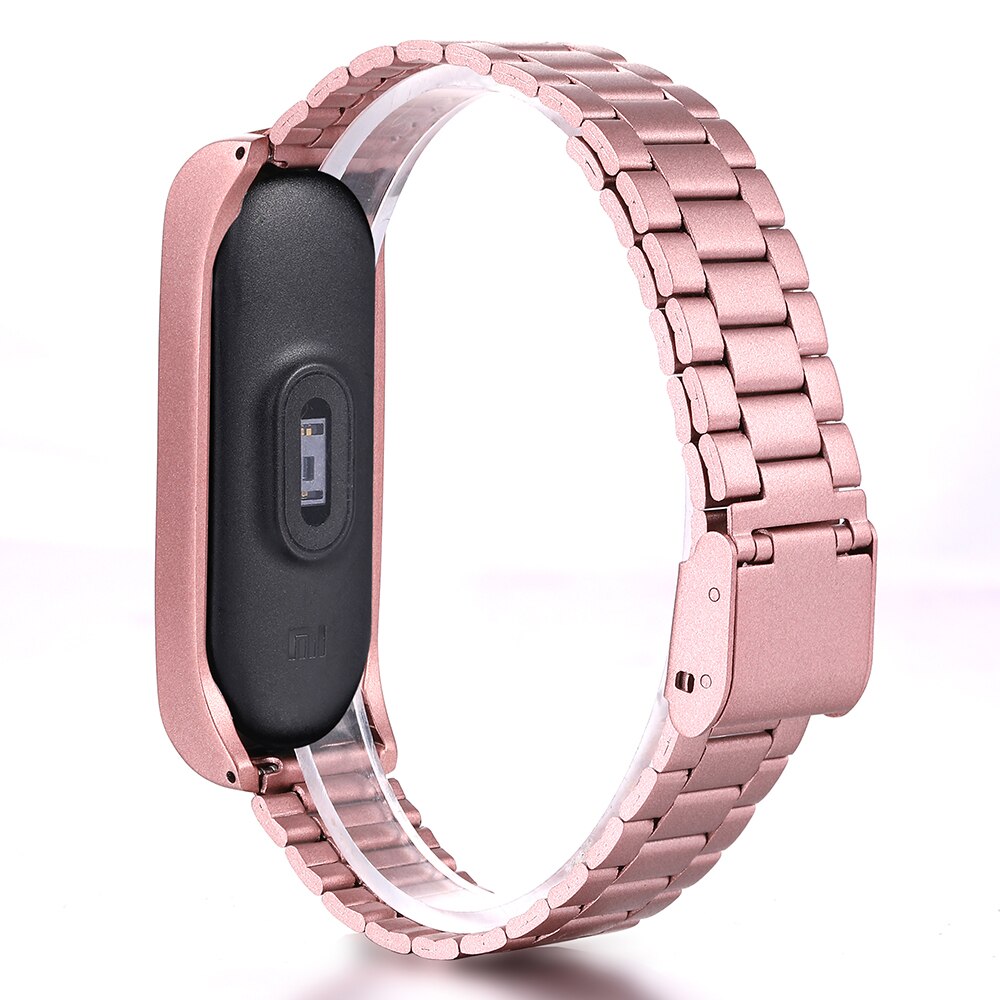 Correa de metal para Xiaomi Mi band 3/4/5, correa de acero inoxidable con tres cuentas, hebilla para pulsera,
