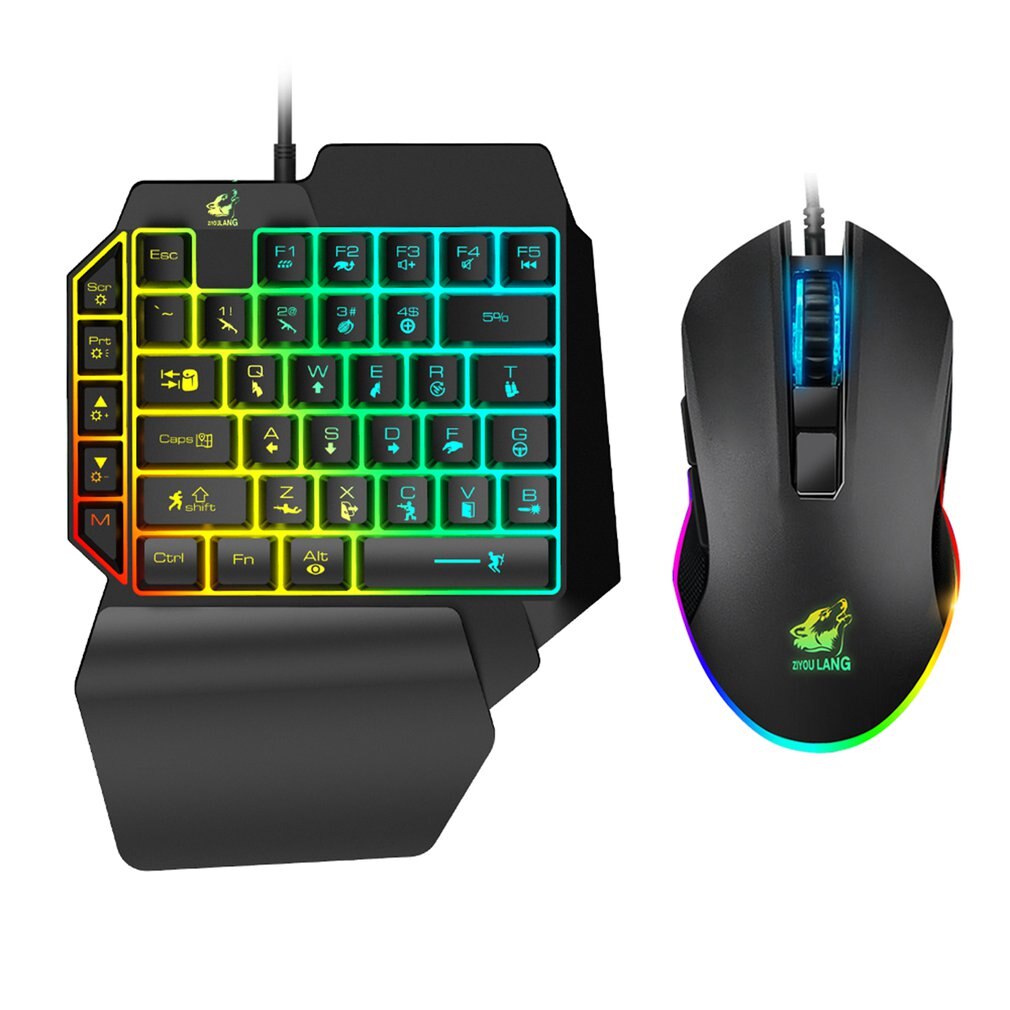 T1 Keyboard Mouse Combos Ergonomic Multicolor Backlight One-Handed Game Keyboard Mouse Set For Home Gamer Gaming Kit: Mouse and Keyboard