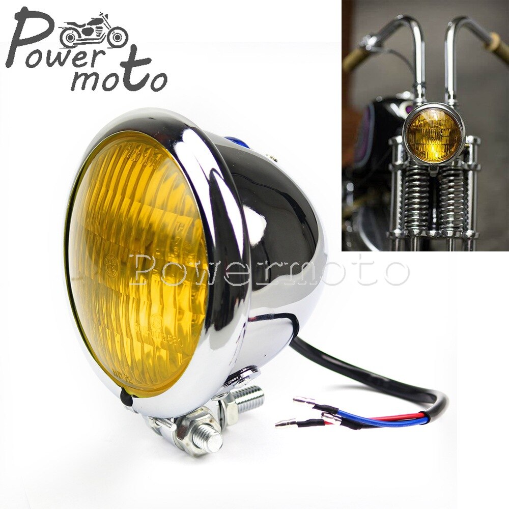 Cromo amarillo vidrio Vintage Café Racer Bobber faro 4,5 “faro Brat Chopper personalizado motocicleta 4,5" Faro Retro