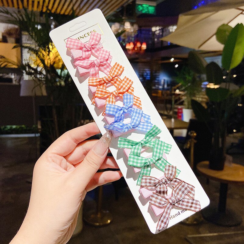 Barrettes avec nœud pour bébé fille, 10 pièces, ruban, Clips à pois rayés, Plaid, épingles à cheveux, accessoires pour enfants: style3