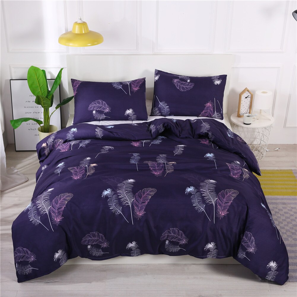 2 or 3pcs Feather Plume Pattern Duvet Cover Set,Simple Bedding Set with Zipper Closure,1 Duvet Cover, 1/2 Pillowcases