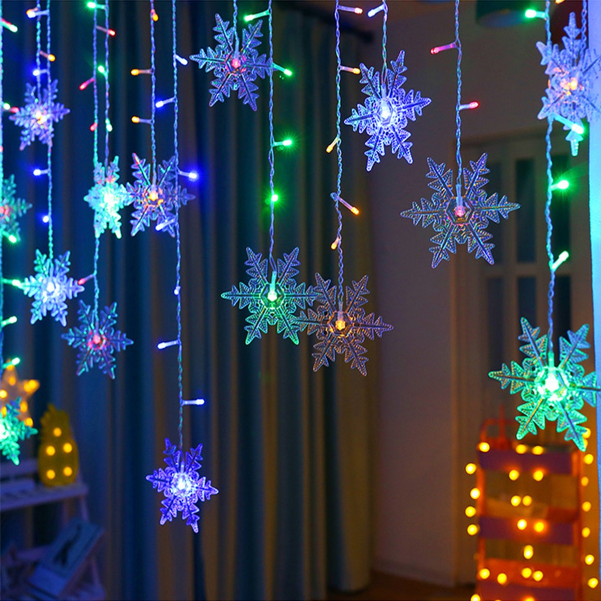 Sneeuwvlok Gordijn Led String Lights Garland Lamp Voor Kerst Decoratie Nieuwjaar Outdoor Party Knipperende Kerstverlichting