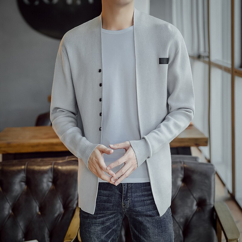 Casual cardigan stickat herr solid sjal tröja herr tunna kappor pull homme långärmade tröjor jackor toppar 3xl: Ljusgrå / Xxl