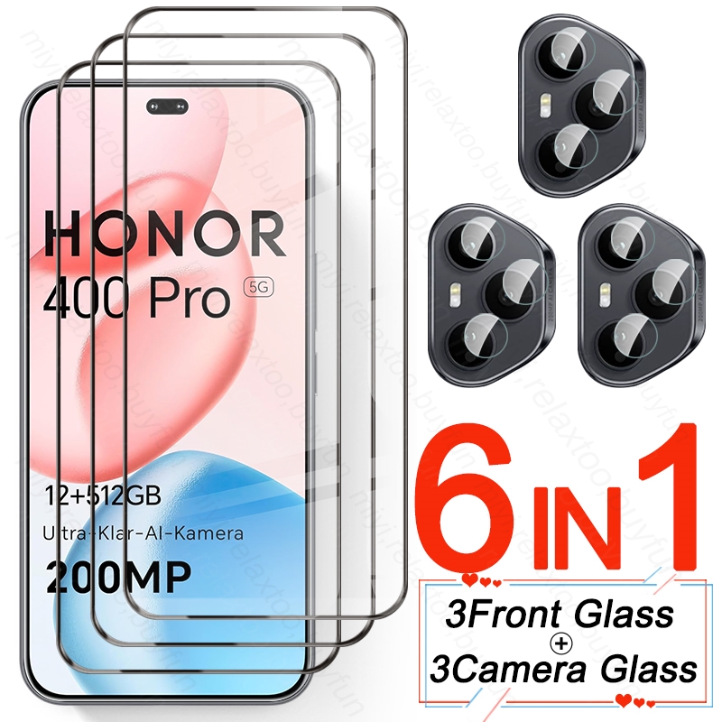 Protector de pantalla de vidrio templado curvo 6 en 1 9D para Honor 400 Pro 5G, cristal Protector de cámara en Honor400Pro Honor400 Honer 400