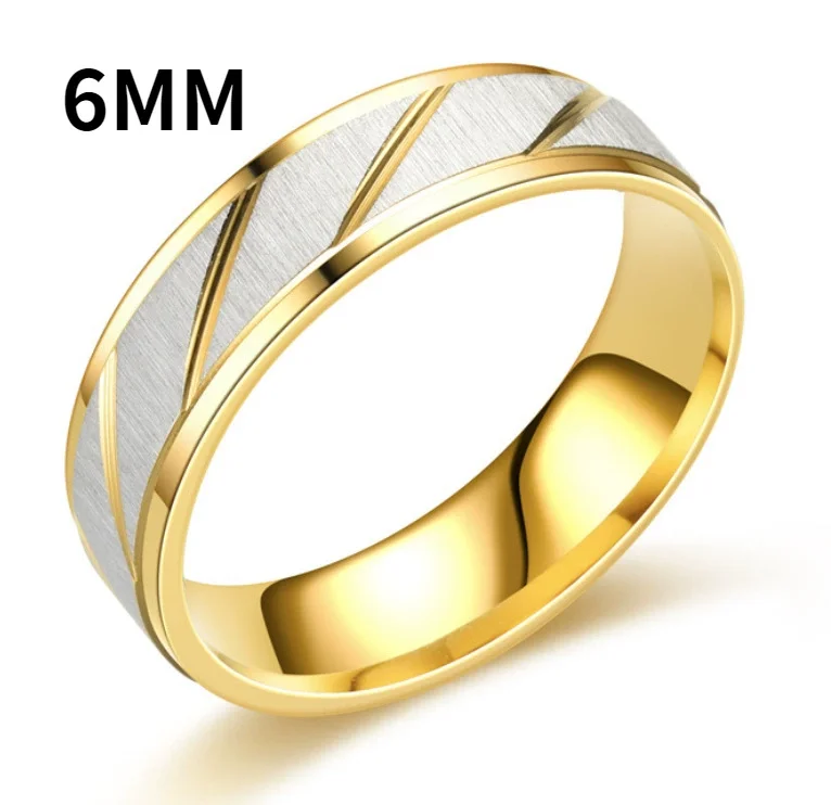 Anillos de pareja de rayas doradas a la , joyería de Color de contraste de acero inoxidable de 6mm y 4mm, del Día de San Valentín: 5 / Blanco