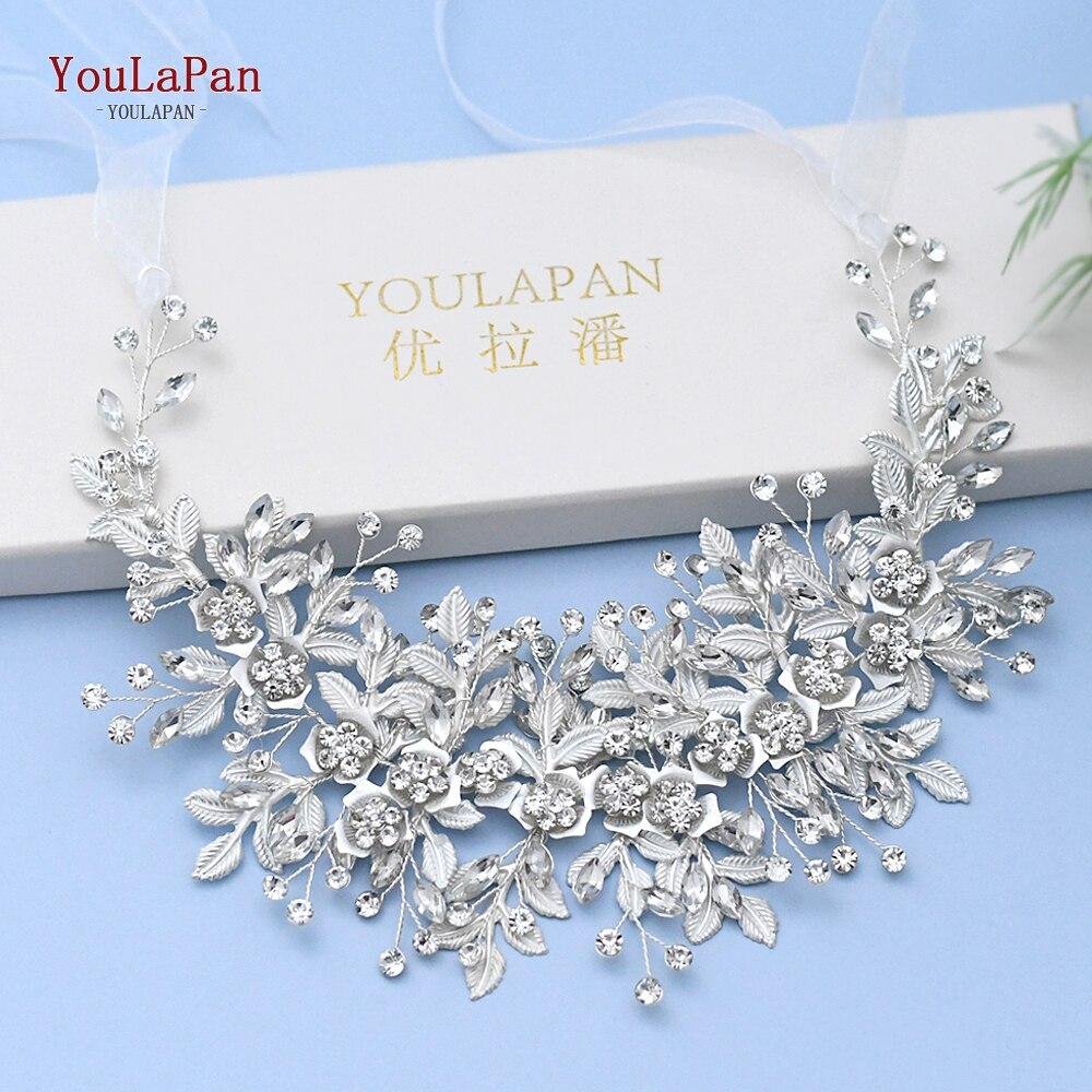 YouLaPan SH349 Wedding Sash Bridal Belts White Ribbon Bridal Sash Rhinestone Bridal Belt Handmade Silver Crystal Wedding Sashes
