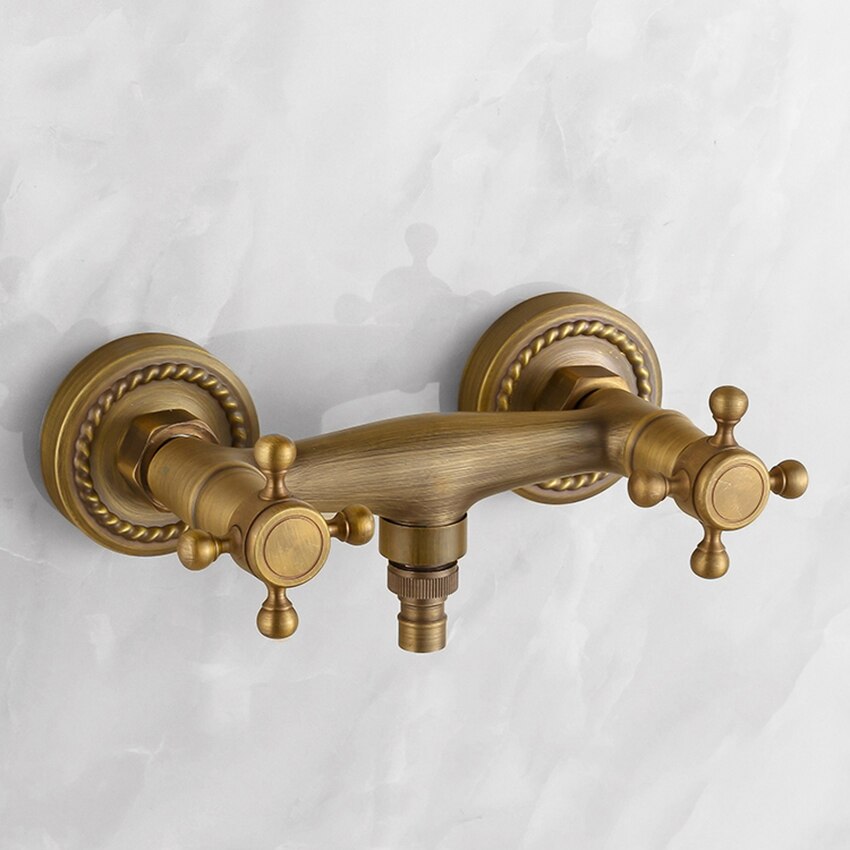 Antique Brass Wall Mounted Washing Machine Faucets G1/2, G3/4 Double Handles Single Hole Cold and Water Mixer Tap Bibcock