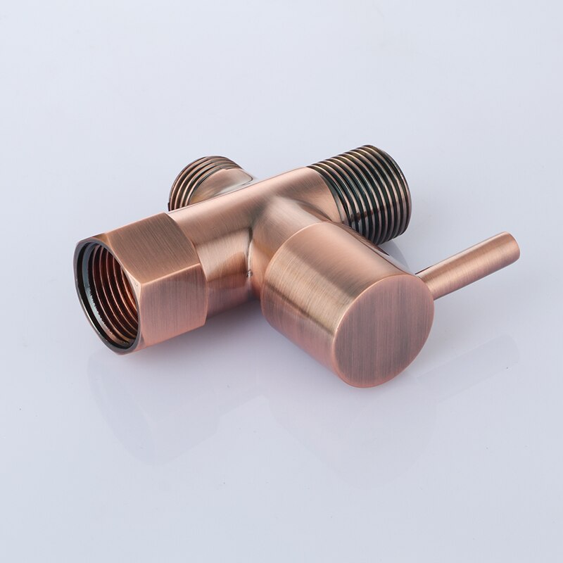 Red Antique Brass angle valve 7/8*7/8*1/2 T-adapter with Shut-off Valve, 3-way Tee Connector for Handheld Bidet 15/16" and G 1/2